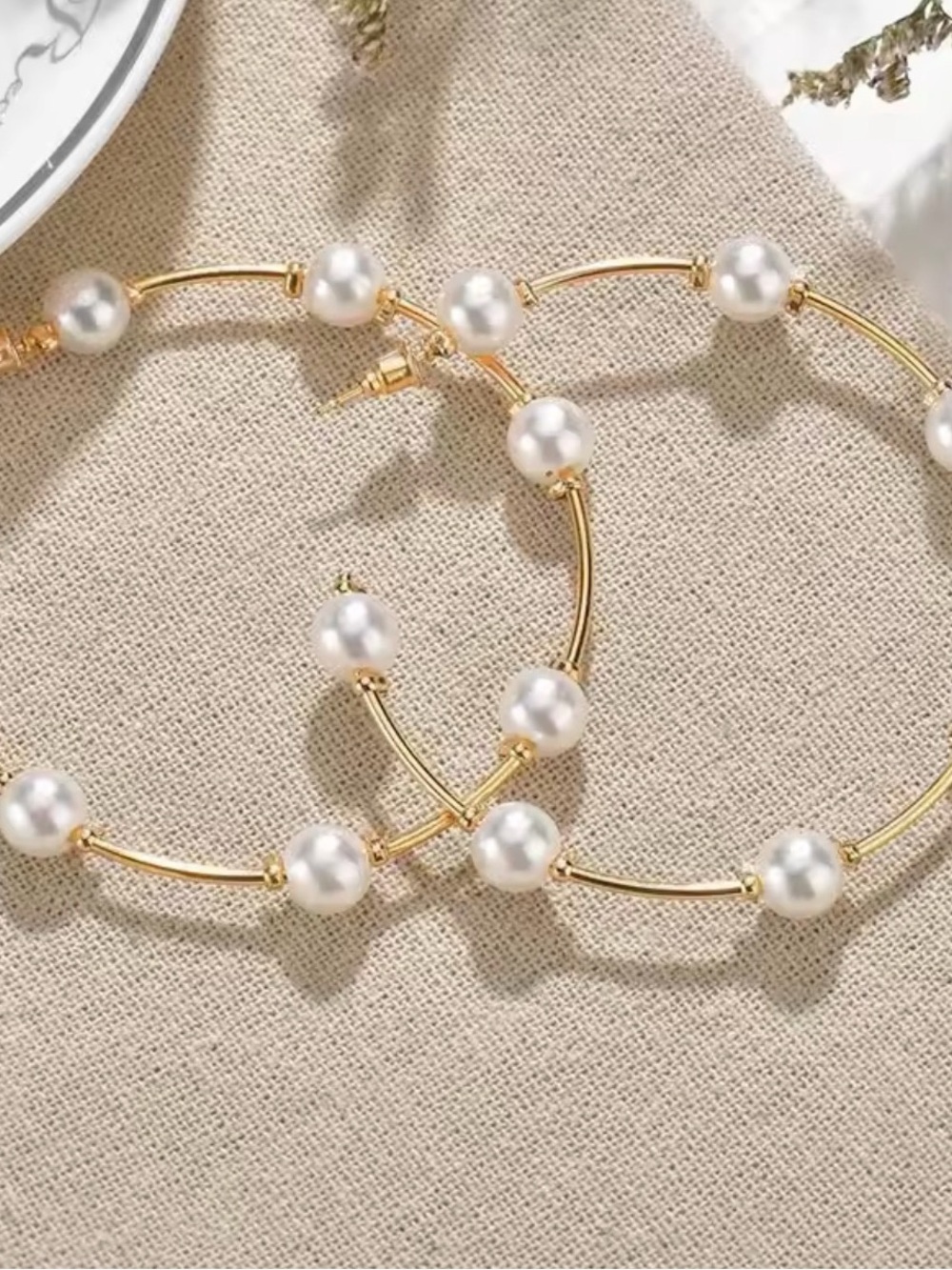 Elegant Gold Hoop Earrings with White Pearls - Women Jewelry